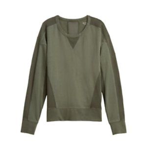 Athleta Cruise Long Sleeve Sweatshirt Mesh Top Olive  Green Cotton Size Large